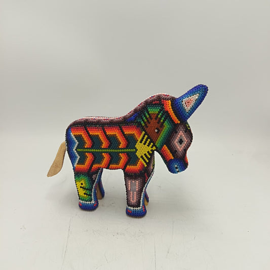 Mexican Folk Art Huichol Beaded Donkey By Honorio Villa Lopez PP9287