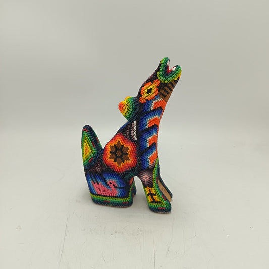 Mexican Folk Art Huichol Beaded Coyote By Honorio Villa Lopez PP9288