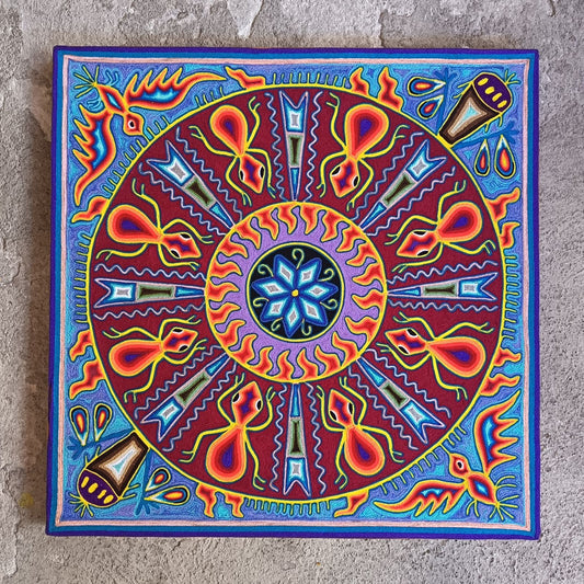Huichol Yarn Painting Mexican Folk Art By Hilaria Chavez Carrillo PP9289
