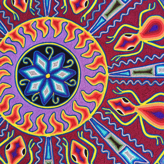 Huichol Yarn Painting Mexican Folk Art By Hilaria Chavez Carrillo PP9289 Oaxaca