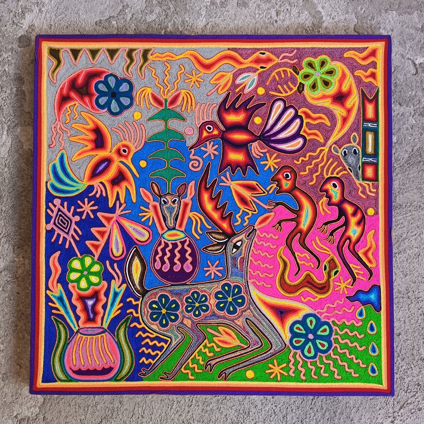 Huichol Yarn Painting Mexican Folk Art By Hilaria Chavez Carrillo PP9290