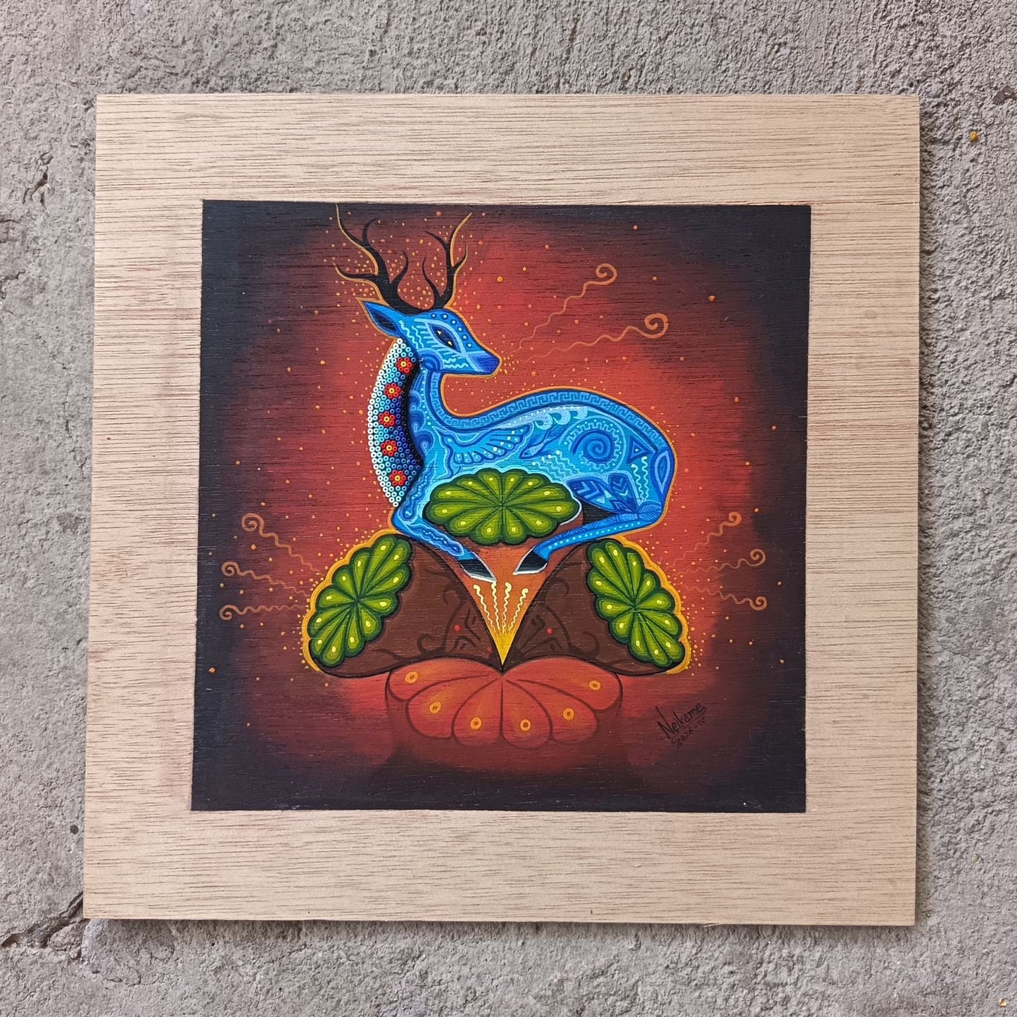 Huichol Mexican Folk Art Yarn Painting by Neikame PP9294