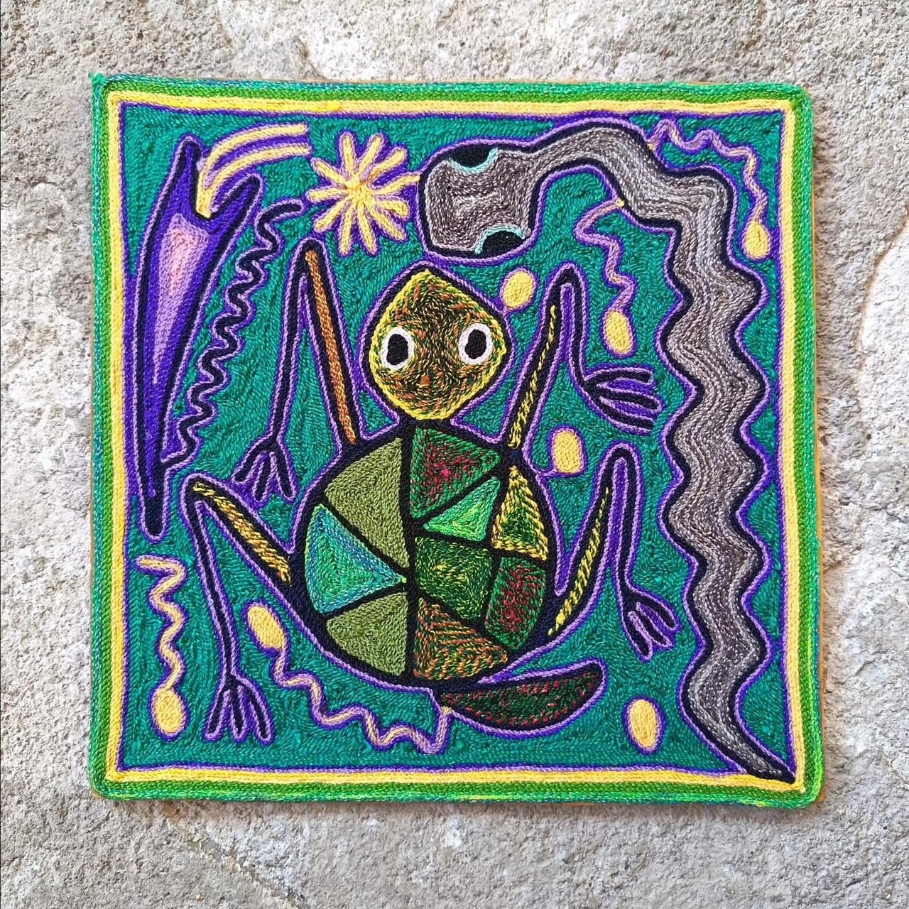 Mexican Folk Art Huichol Yarn Painting by Cooperativa Zitacua PP9307 Oaxaca