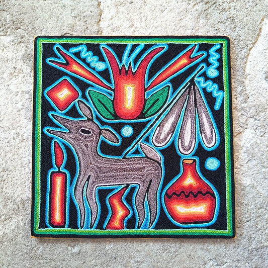 Mexican Folk Art Huichol Yarn Painting by Cooperativa Zitacua PP9308 Oaxaca