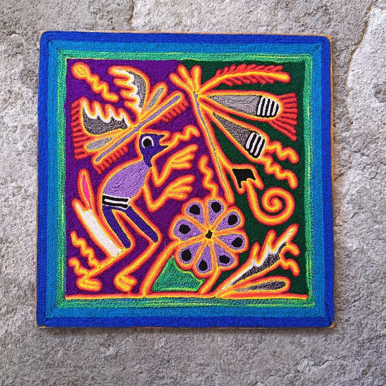 Mexican Folk Art Huichol Yarn Painting by Cooperativa Zitacua PP9309 Oaxaca