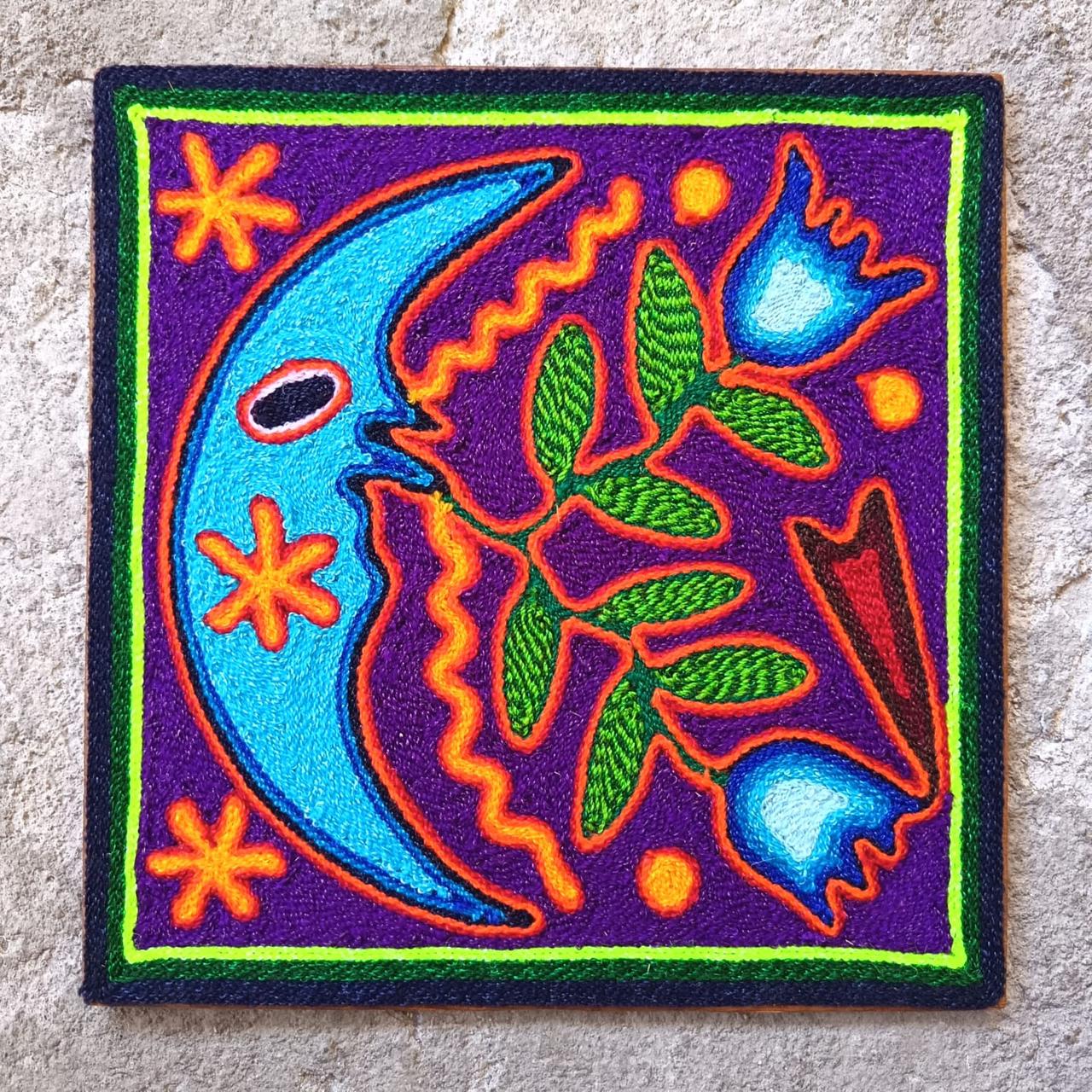 Mexican Folk Art Huichol Yarn Painting by Cooperativa Zitacua PP9310 Oaxaca