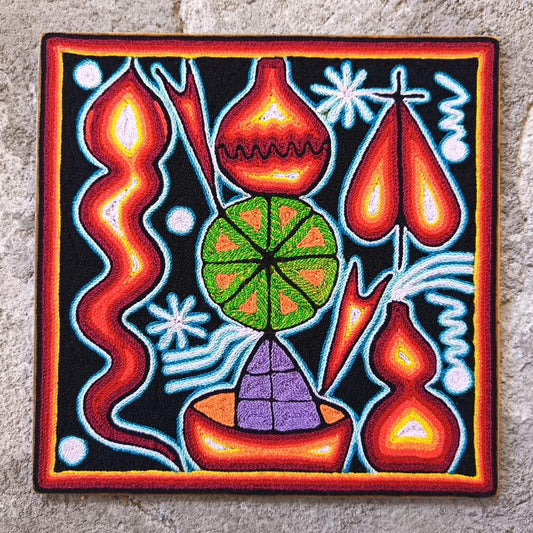 Mexican Folk Art Huichol Yarn Painting by Cooperativa Zitacua PP9311 Oaxaca