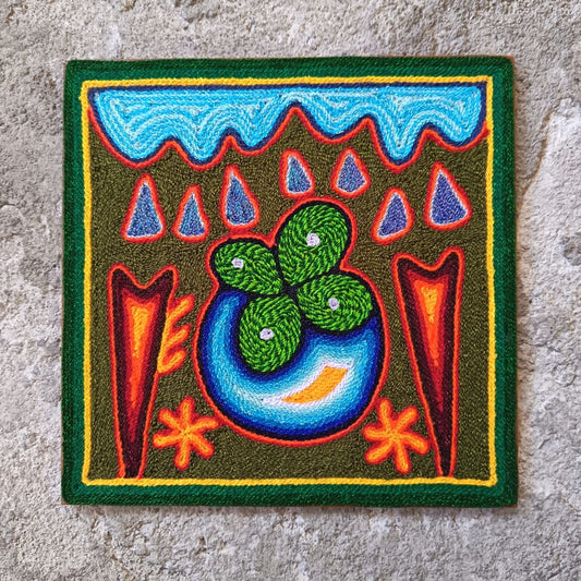 Mexican Folk Art Huichol Yarn Painting by Cooperativa Zitacua PP9312 Oaxaca