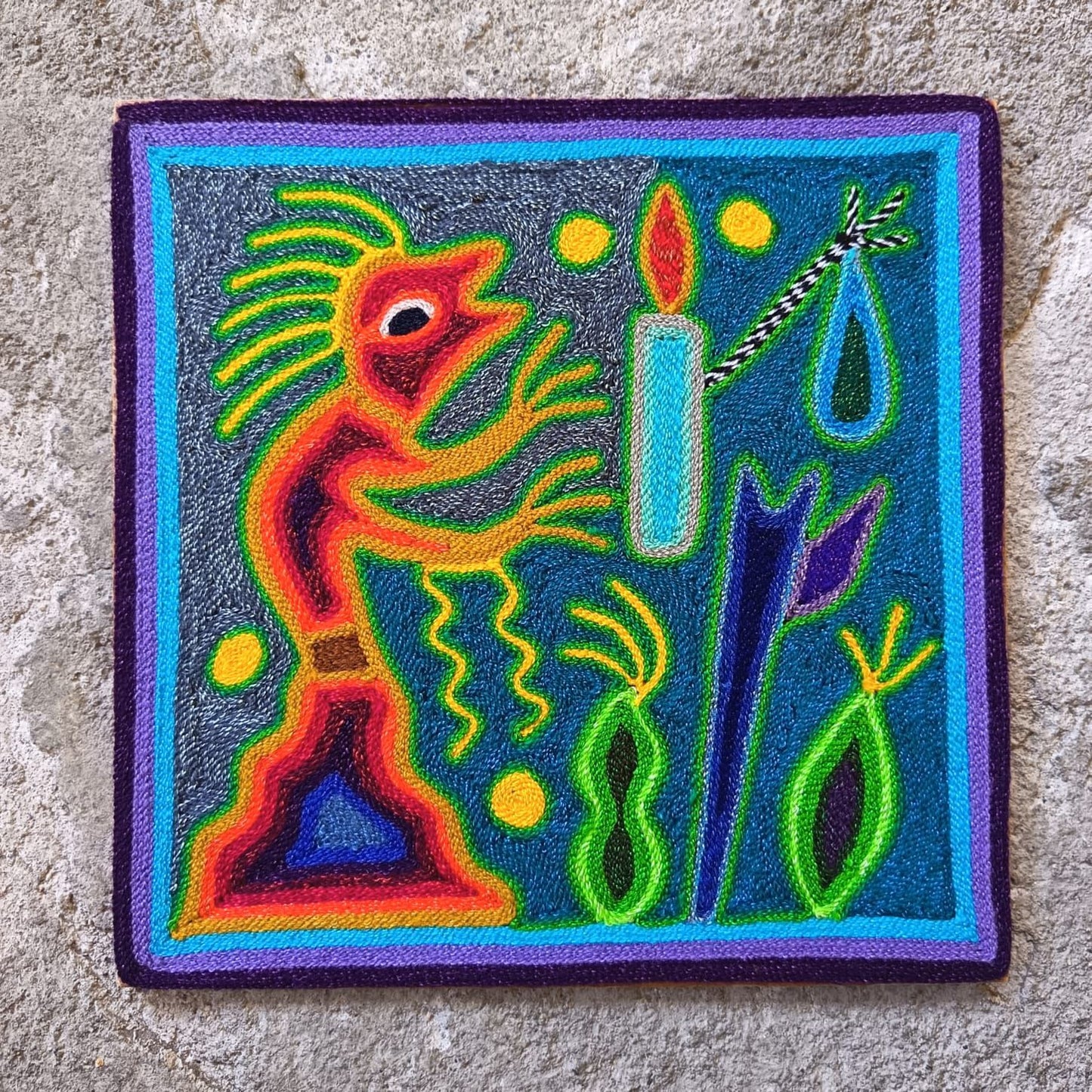 Mexican Folk Art Huichol Yarn Painting by Cooperativa Zitacua PP9313