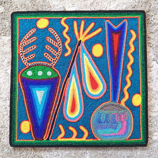 Mexican Folk Art Huichol Yarn Painting by Cooperativa Zitacua PP9316