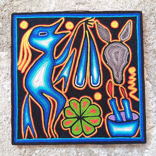 Mexican Folk Art Huichol Yarn Painting by Cooperativa Zitacua PP9317