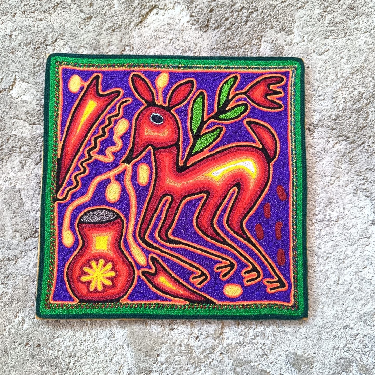 Mexican Folk Art Huichol Yarn Painting by Cooperativa Zitacua PP9318