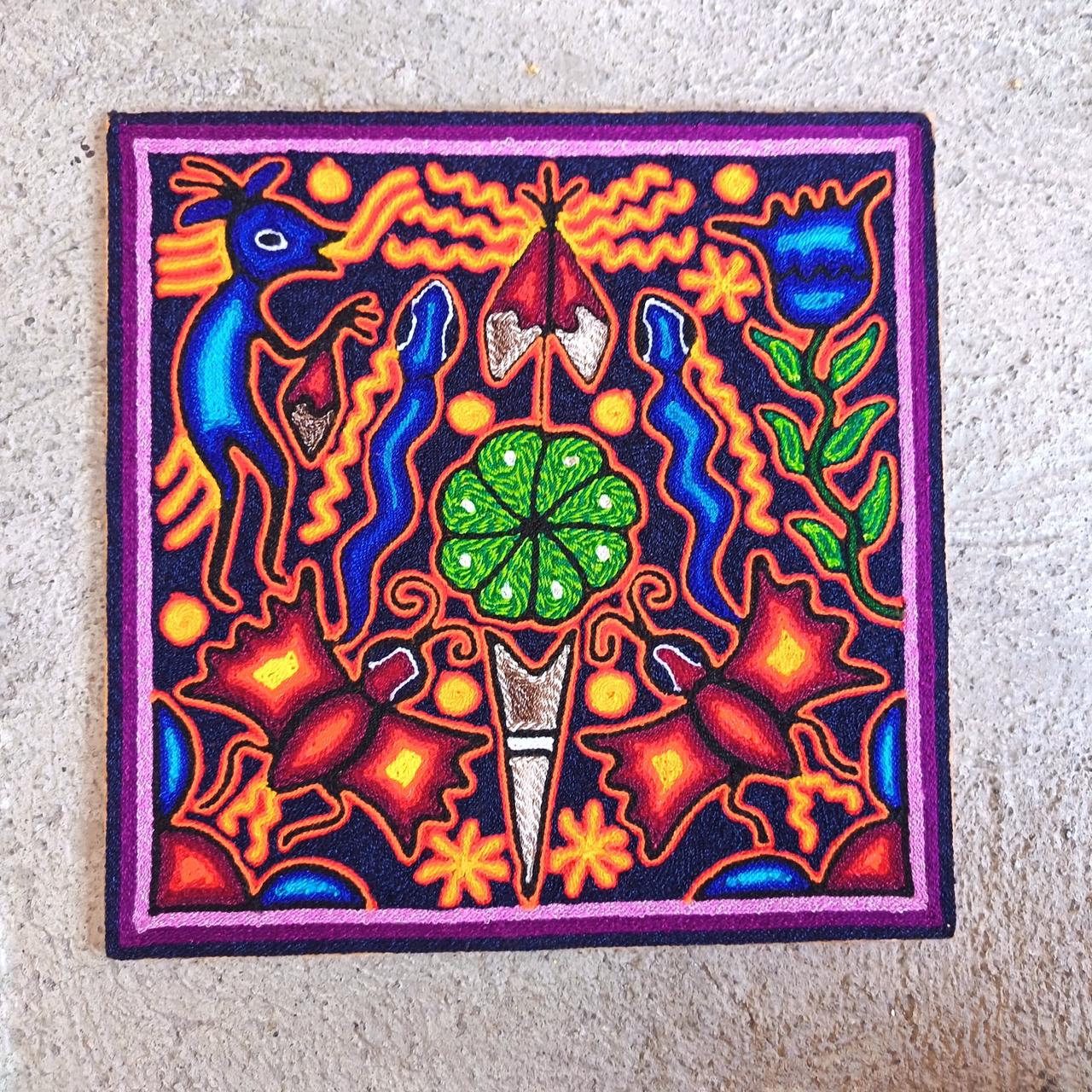 Mexican Folk Art Huichol Yarn Painting by Cooperativa Zitacua PP9295
