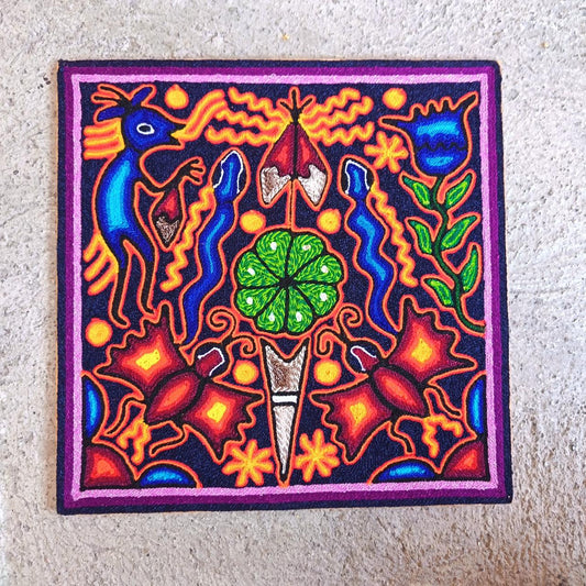 Mexican Folk Art Huichol Yarn Painting by Cooperativa Zitacua PP9295