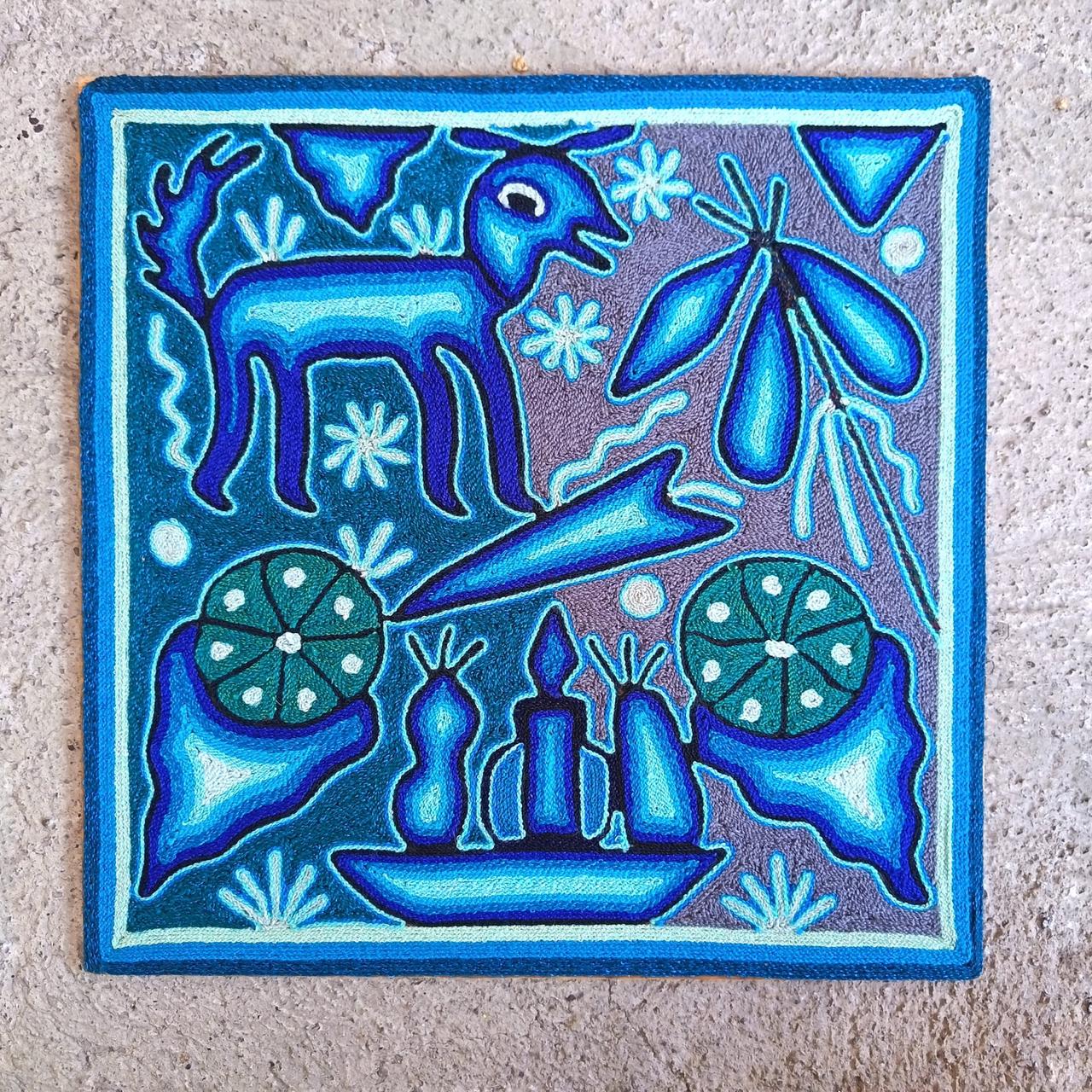 Mexican Folk Art Huichol Yarn Painting by Cooperativa Zitacua PP9296