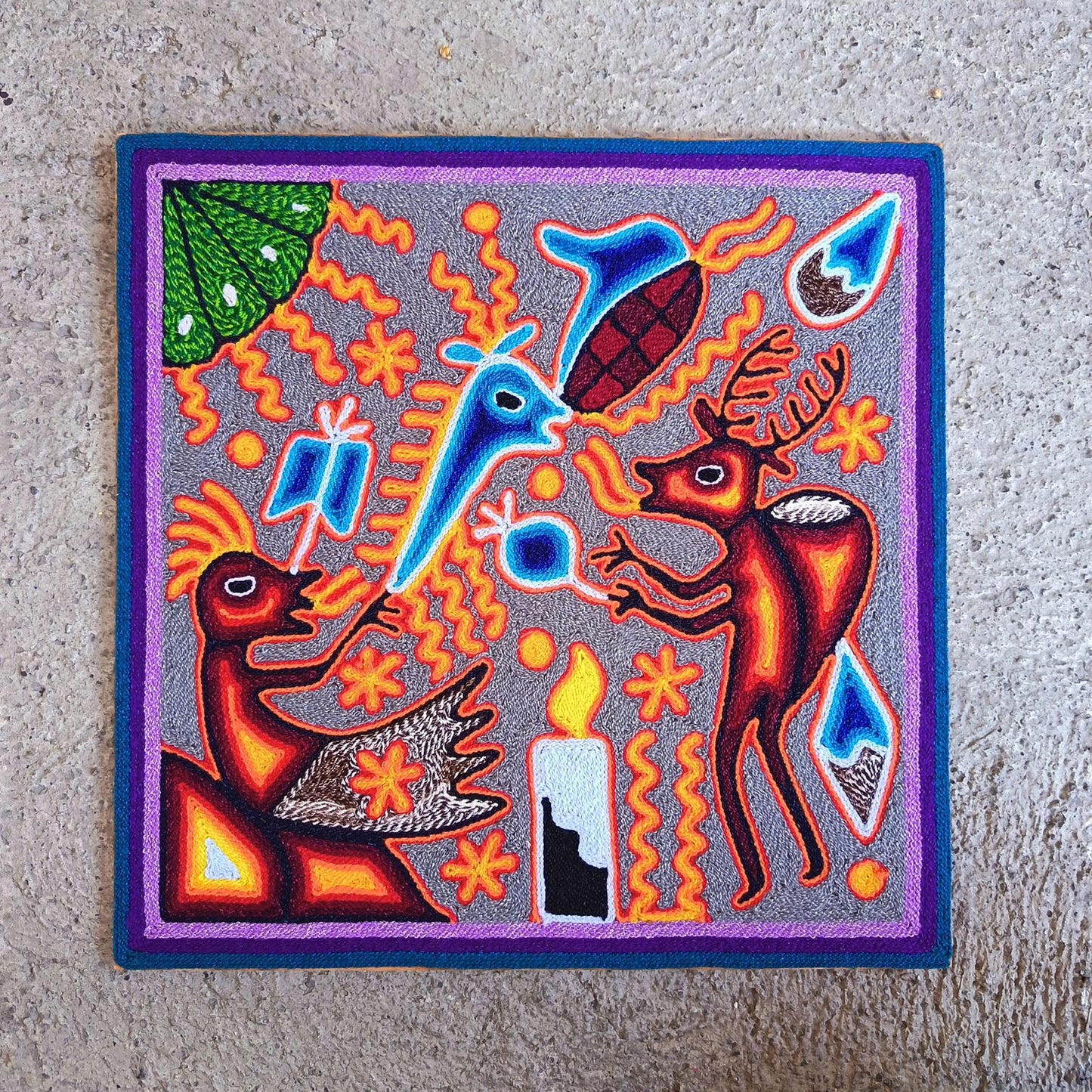 Mexican Folk Art Huichol Yarn Painting by Cooperativa Zitacua PP9298