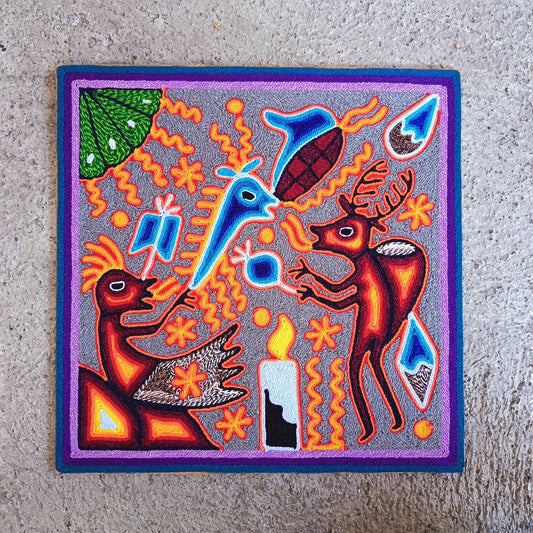 Mexican Folk Art Huichol Yarn Painting by Cooperativa Zitacua PP9298