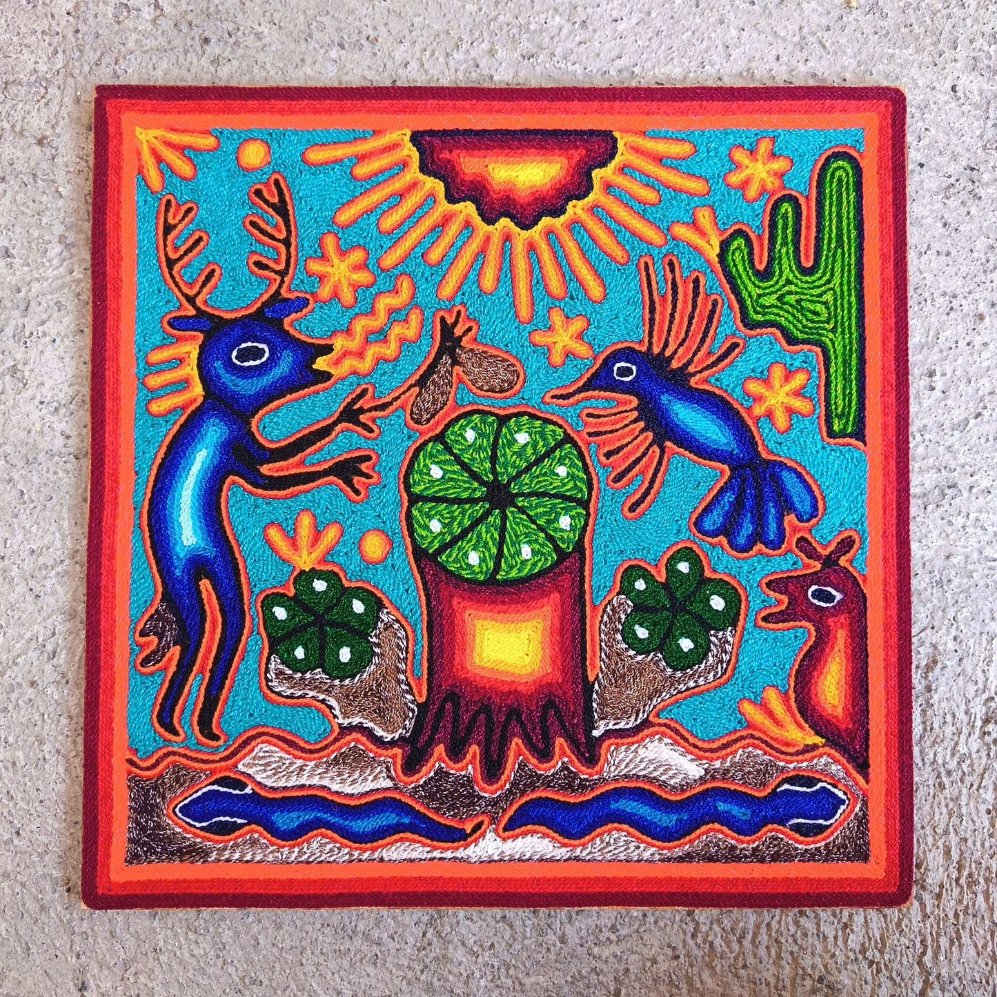 Mexican Folk Art Huichol Yarn Painting by Cooperativa Zitacua PP9301 Oaxaca