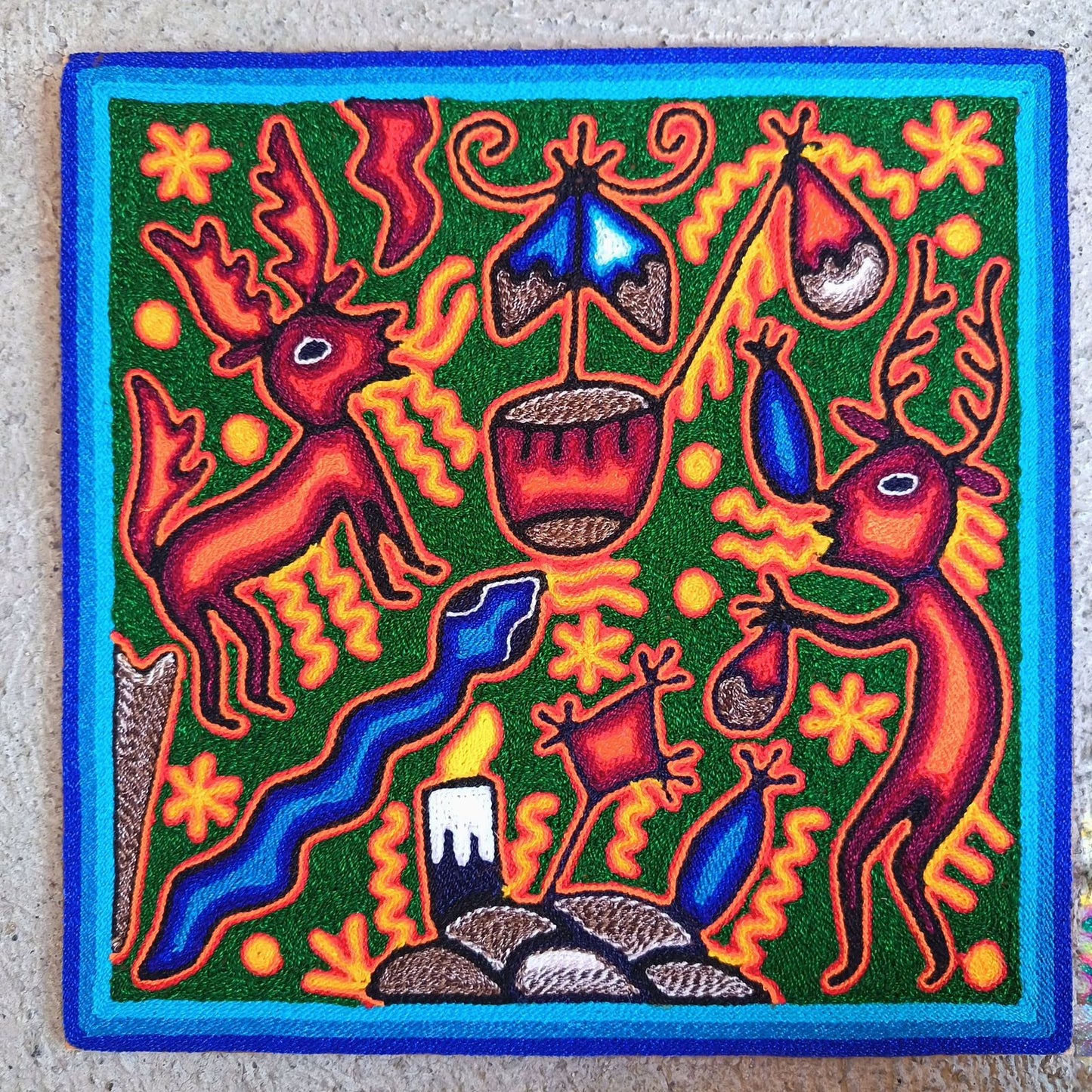 Mexican Folk Art Huichol Yarn Painting by Cooperativa Zitacua PP9302 Oaxaca