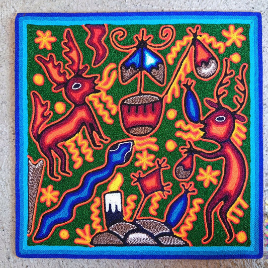 Mexican Folk Art Huichol Yarn Painting by Cooperativa Zitacua PP9302 Oaxaca