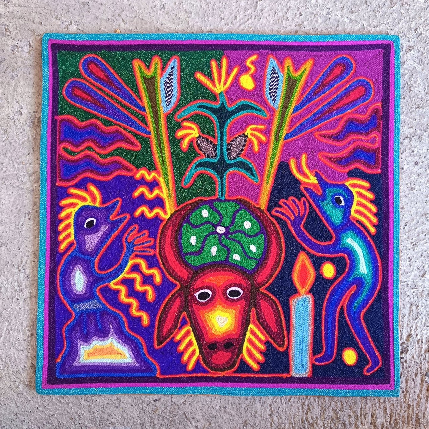Mexican Folk Art Huichol Yarn Painting by Cooperativa Zitacua PP9305 Oaxaca