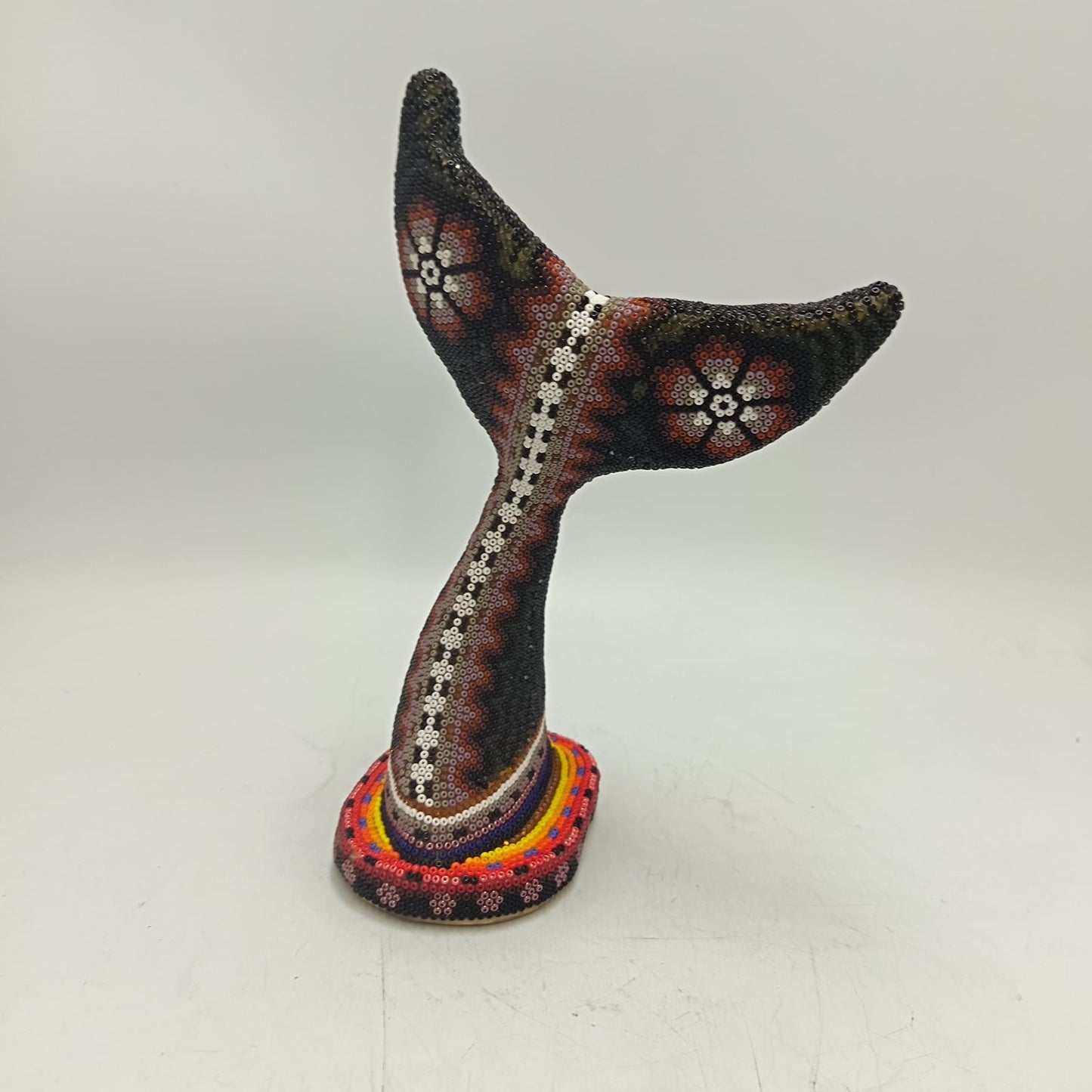 Mexican Folk Art Huichol Beaded Whale Tail By Santos Bautista PP9339