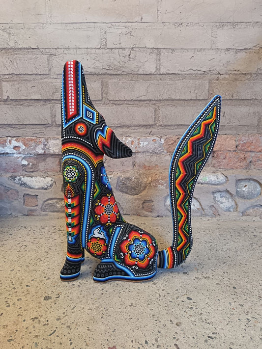 Mexican Folk Art Huichol Beaded Coyote By Santos Bautista PP9342