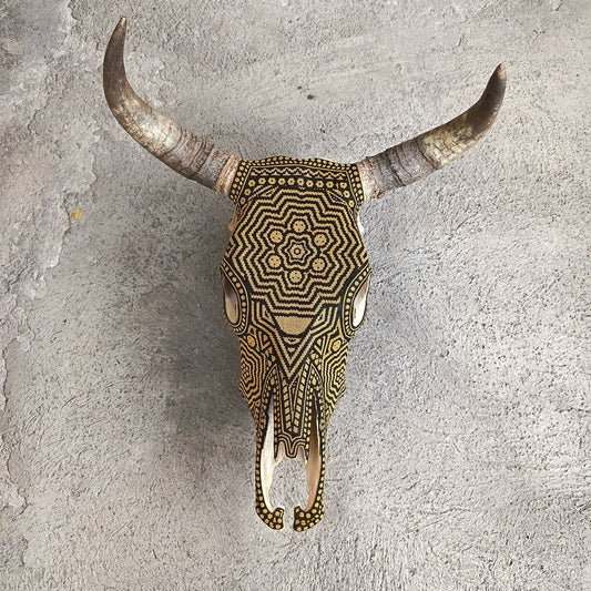 Huichol Indian Hand Beaded Bull Skull By Santos Bautista PP9343