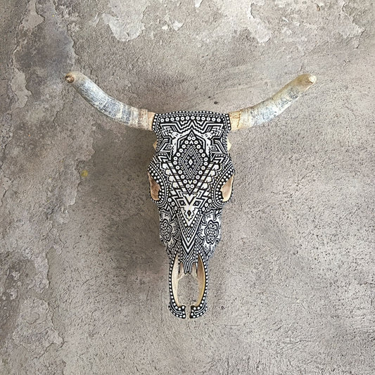 Huichol Indian Hand Beaded Bull Skull By Santos Bautista PP9347