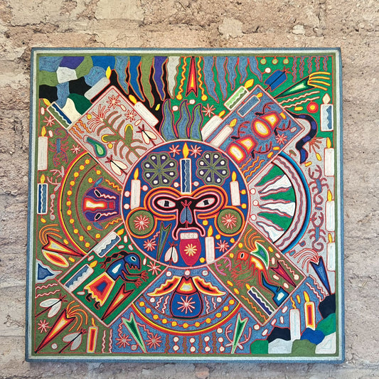 Mexican Folk Art Huichol Yarn Painting by Cooperativa Zitacua PP9349