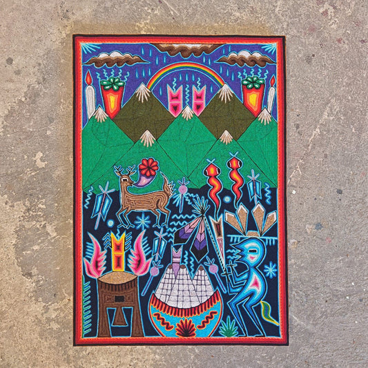 Mexican Folk Art Huichol Yarn Painting by Cooperativa Zitacua PP9350