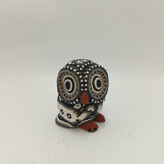 Mexican Huichol Hand Beaded Art, Owl By Isandro Villa Lopez PP9375