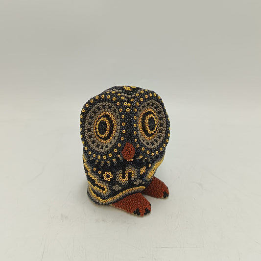 Mexican Huichol Hand Beaded Art, Owl By Isandro Villa Lopez PP9376