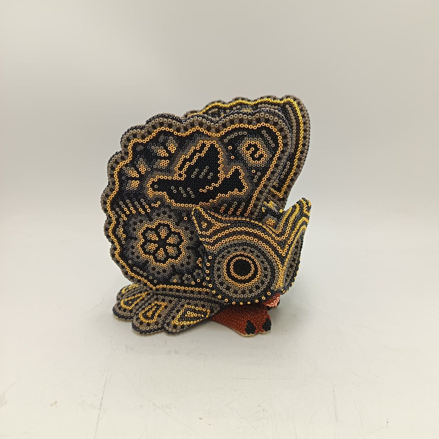 Mexican Huichol Hand Beaded Art, Owl By Isandro Villa Lopez PP9378