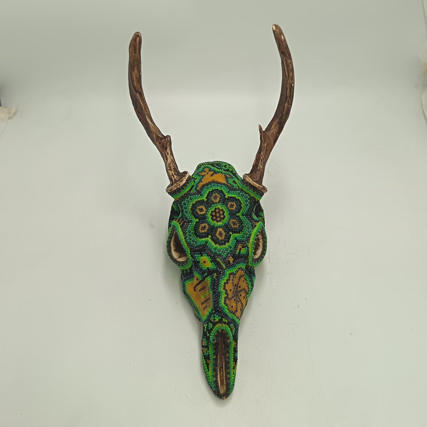 Huichol Indian Hand Beaded a Deer Skull by Isandro Villa Lopez PP9379