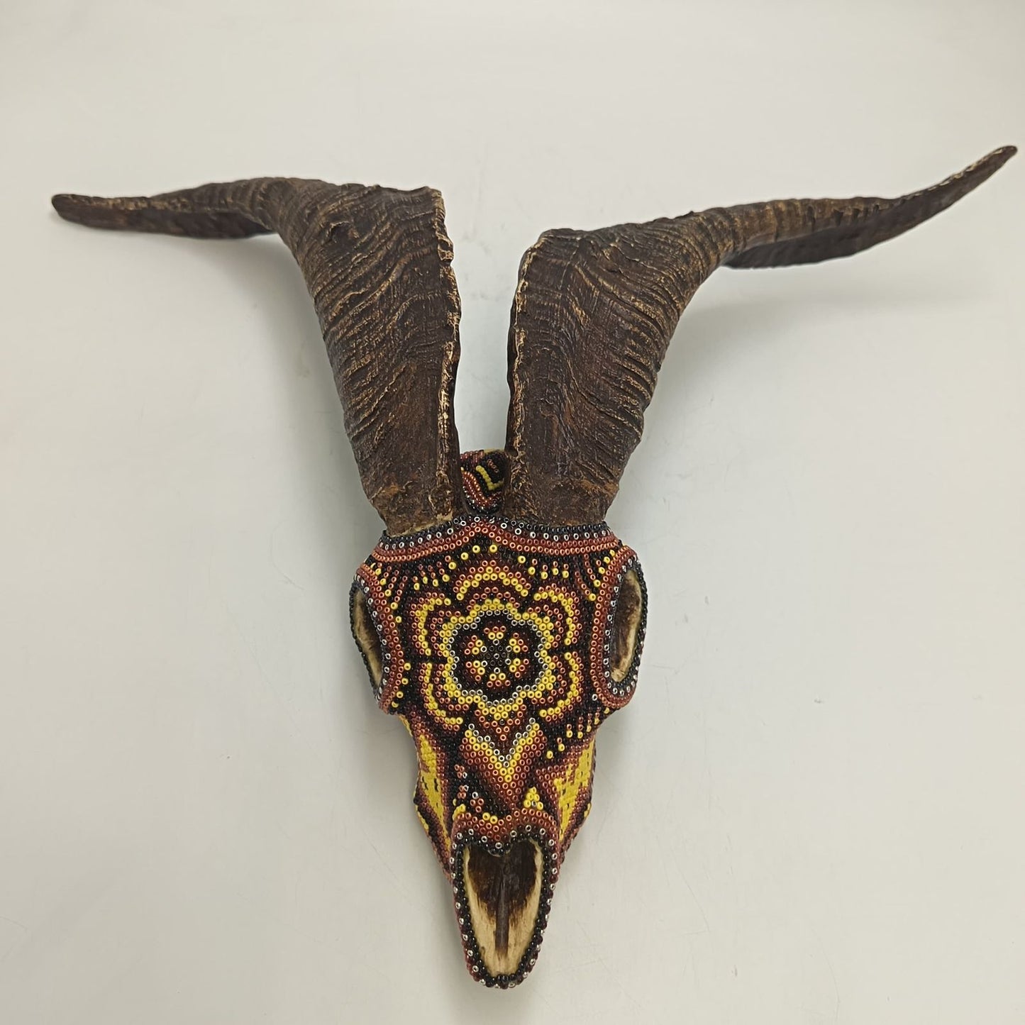 Huichol Indian Hand Beaded Cast Resin of a Goat Skull by Isandro Villa Lopez PP9381