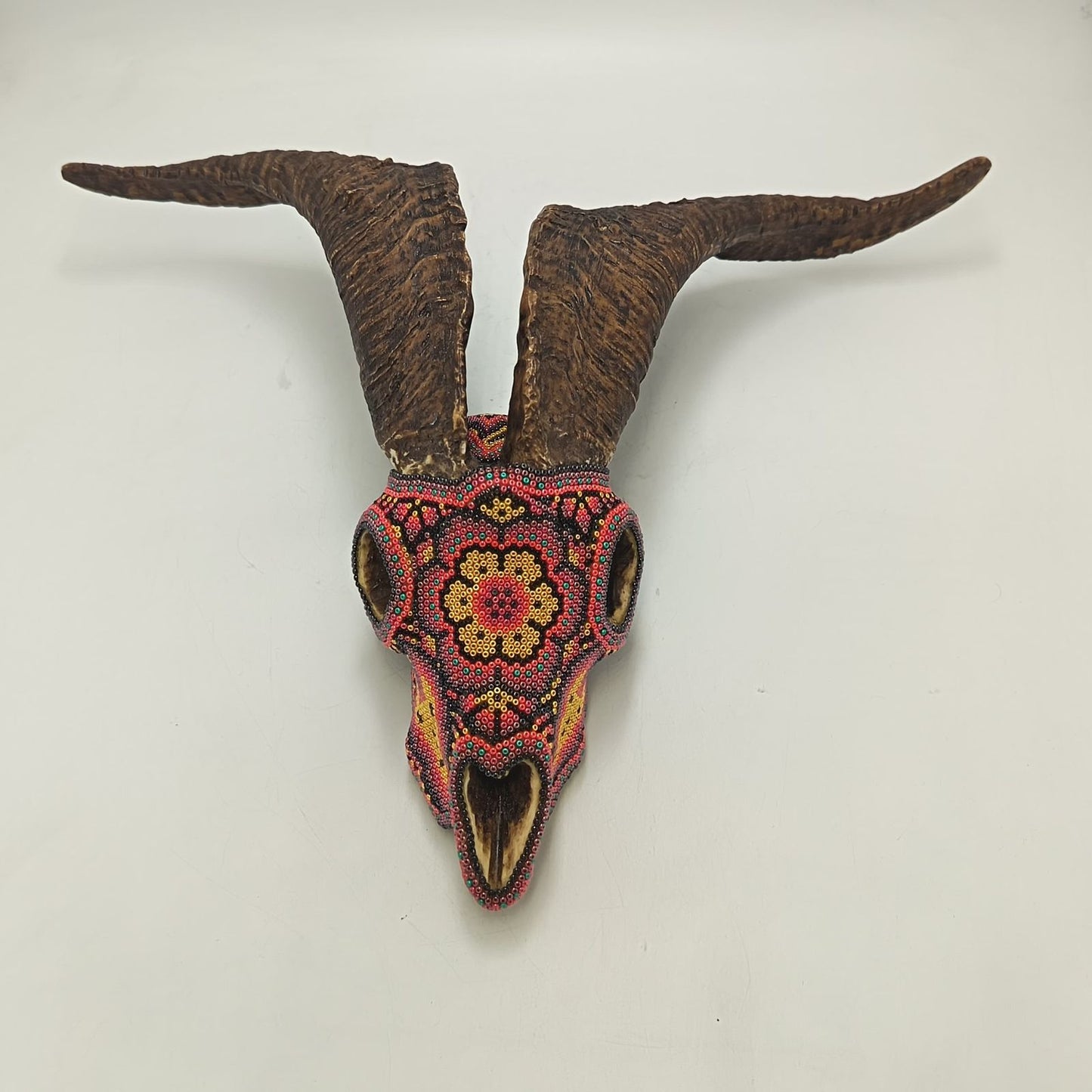 Huichol Indian Hand Beaded Cast Resin of a Goat Skull by Isandro Villa Lopez PP9382