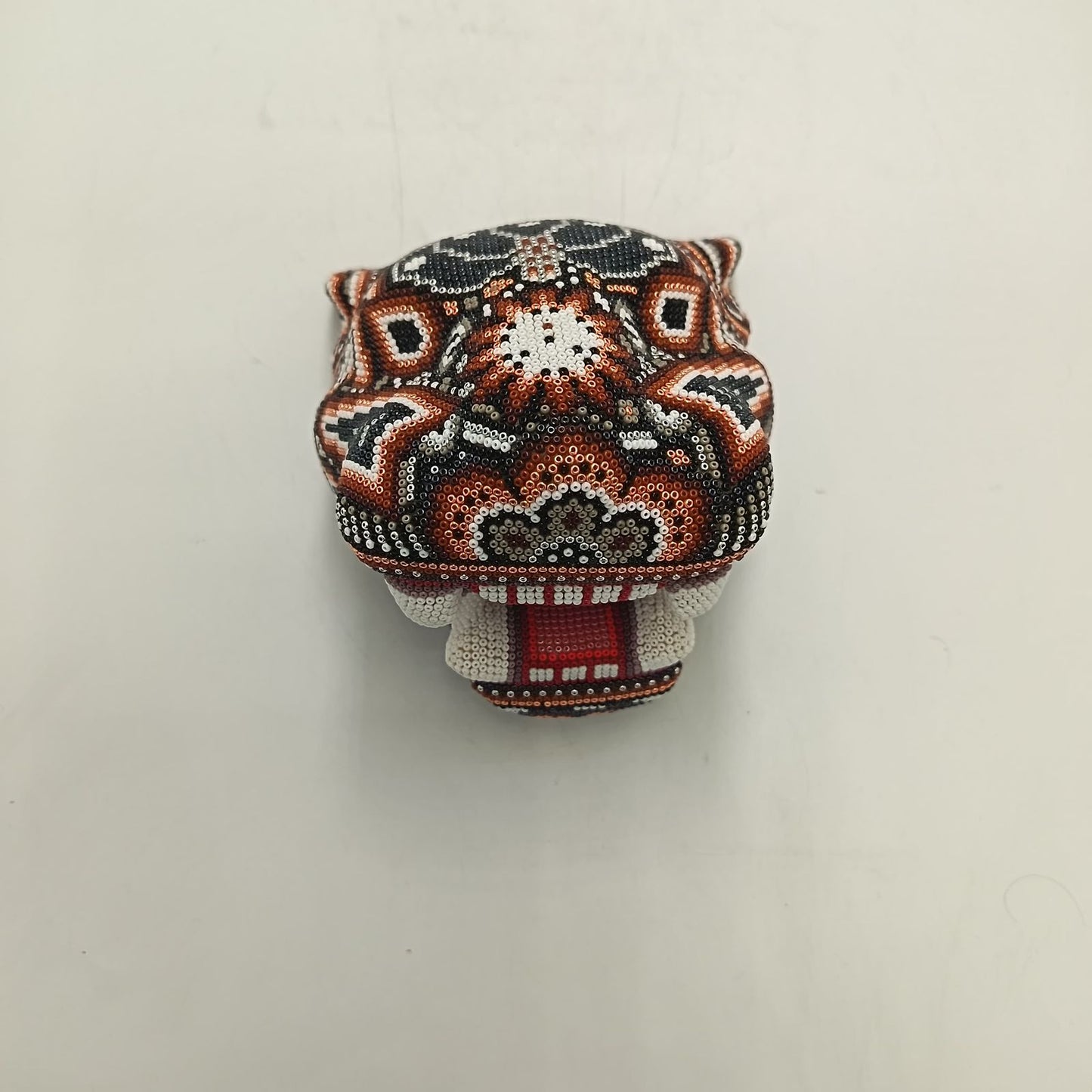 Huichol Mexican Hand Beaded Jaguar Head By Isandro Villa Lopez PP9383