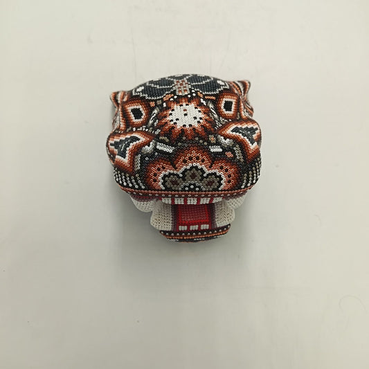Huichol Mexican Hand Beaded Jaguar Head By Isandro Villa Lopez PP9383