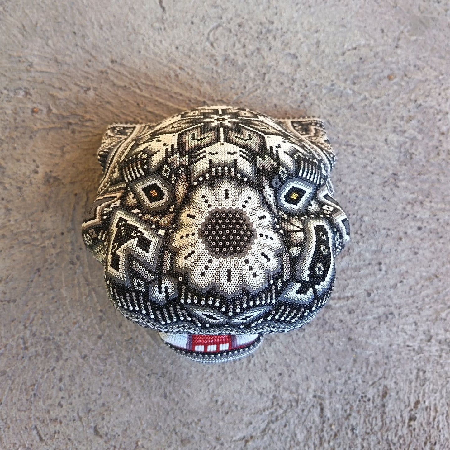 Huichol Mexican Hand Beaded Jaguar Head By Isandro Villa Lopez PP9386