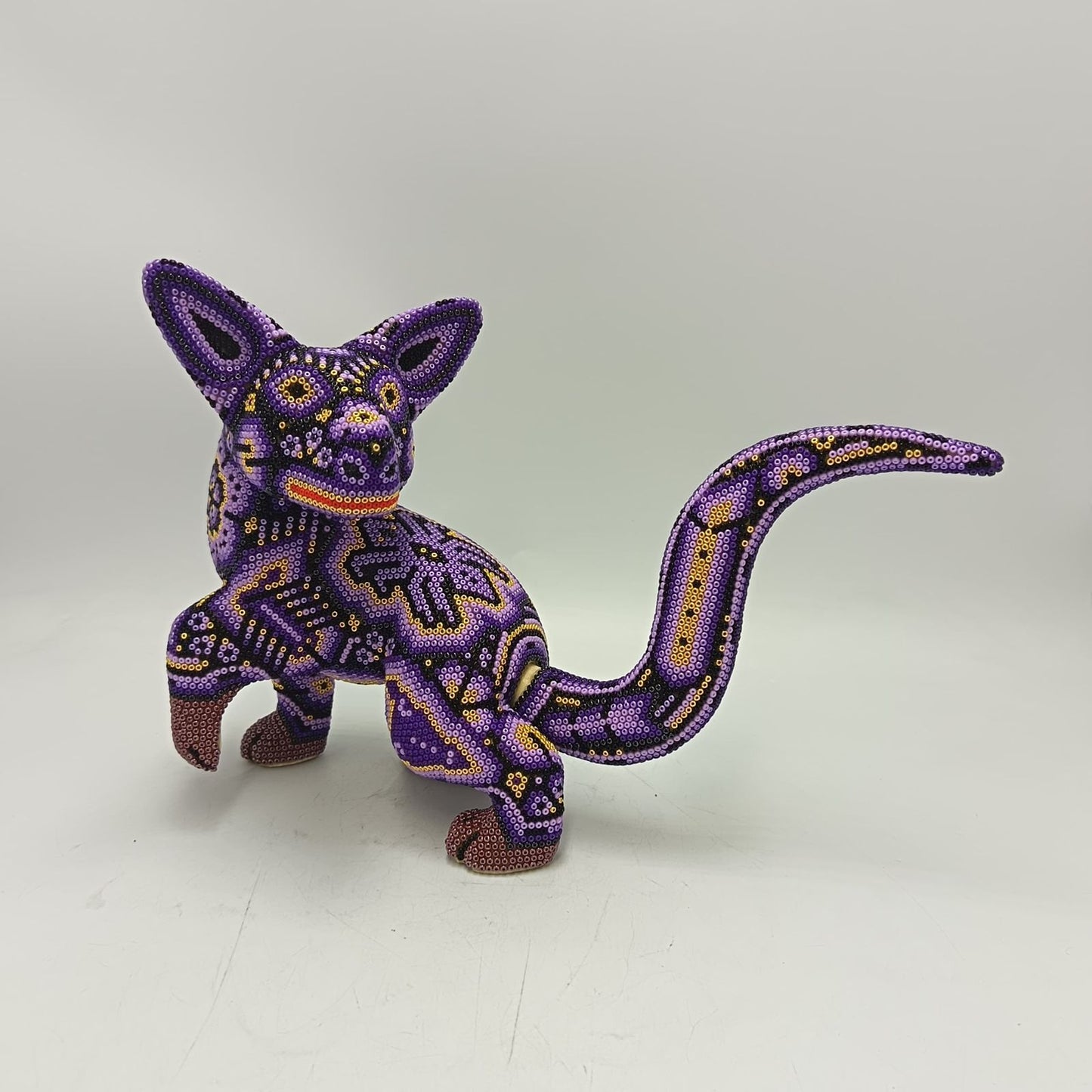 Mexican Huichol Hand Beaded Art, Dog By Isandro Villa Lopez PP9390