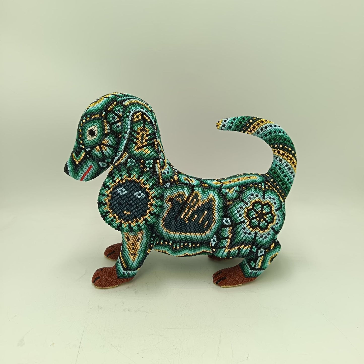 Mexican Huichol Hand Beaded Art, Dog By Isandro Villa Lopez PP9391