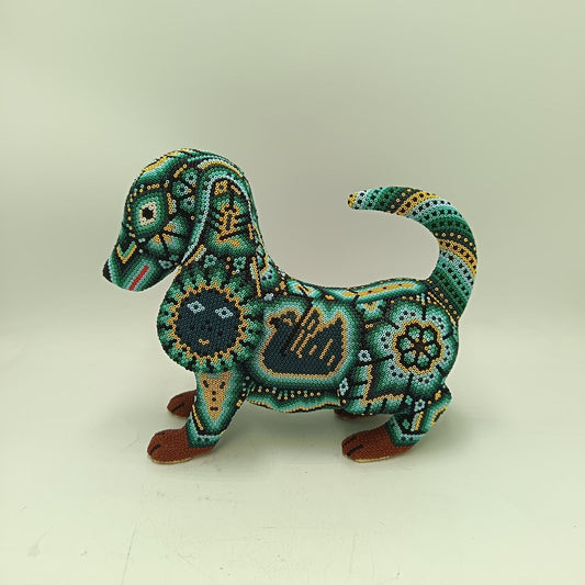 Mexican Huichol Hand Beaded Art, Dog By Isandro Villa Lopez PP9391