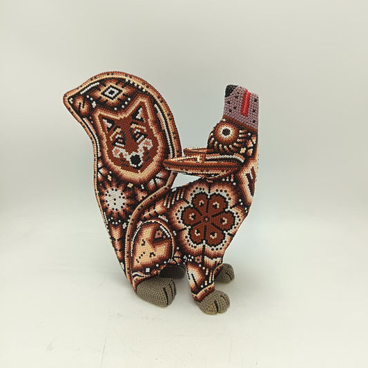 Mexican Huichol Hand Beaded Art, Coyote By Isandro Villa Lopez PP9392