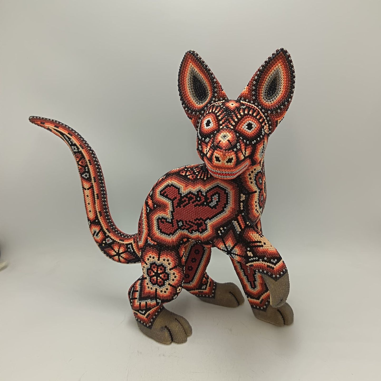 Mexican Huichol Hand Beaded Art, Dog By Isandro Villa Lopez PP9393