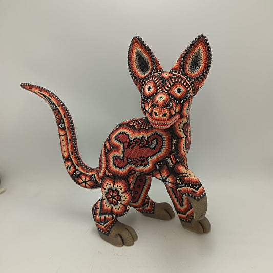Mexican Huichol Hand Beaded Art, Dog By Isandro Villa Lopez PP9393