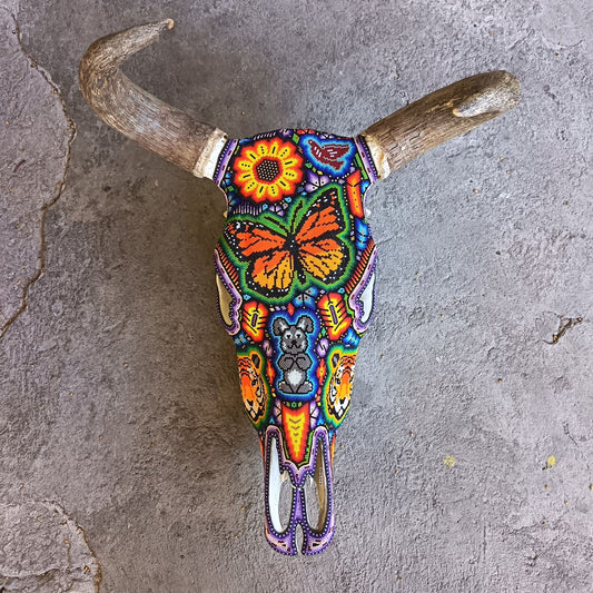 Mexican Folk Art Huichol Hand Beaded Bull Skull By Isandro Villa Lopez PP9397