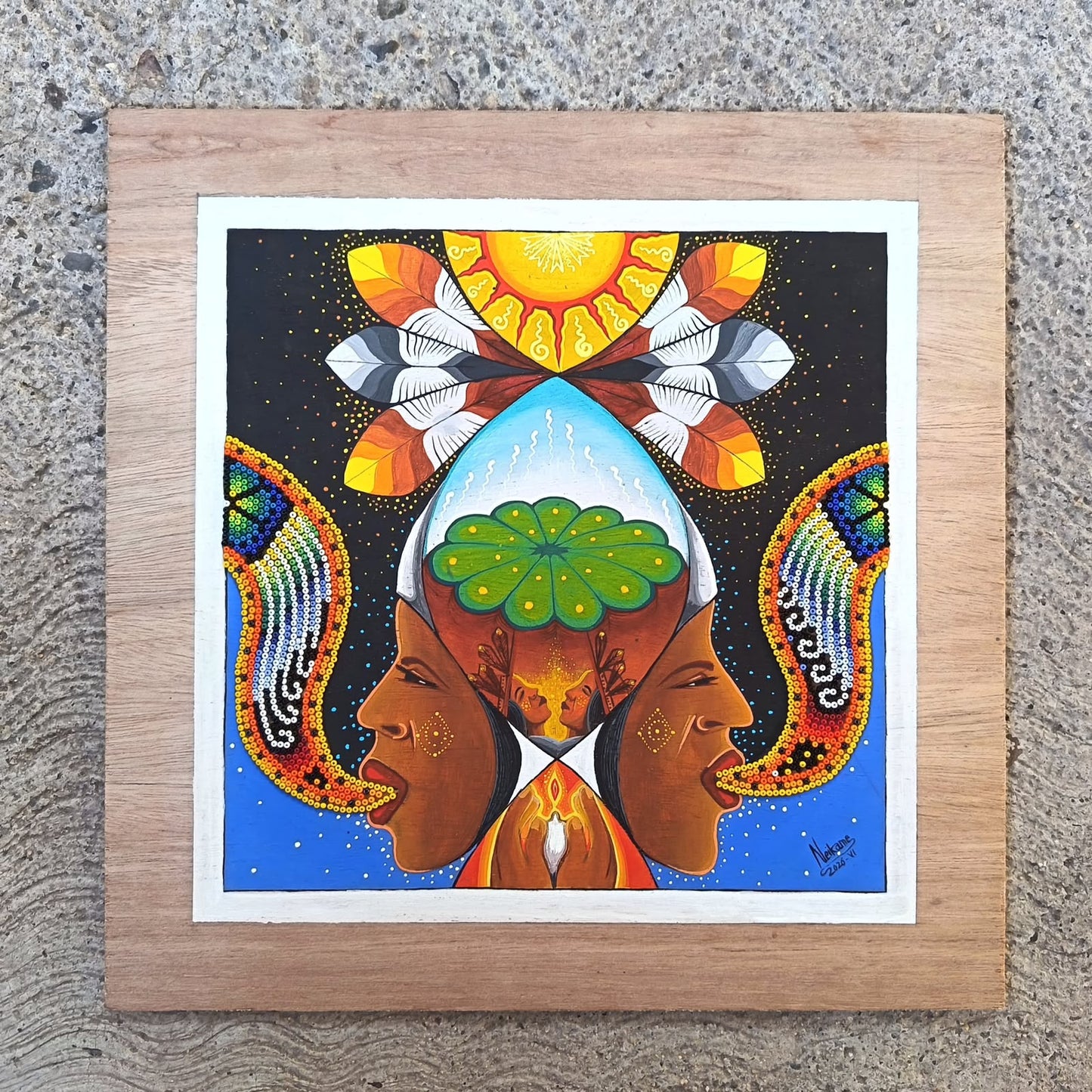 Huichol Mexican Folk Art Yarn Painting by Neikame PP9398