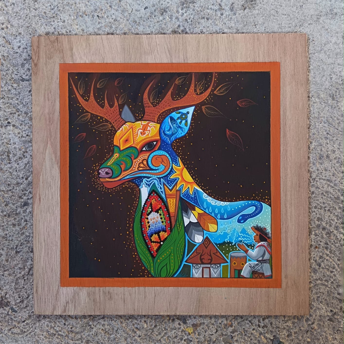 Huichol Mexican Folk Art Yarn Painting by Neikame PP9399