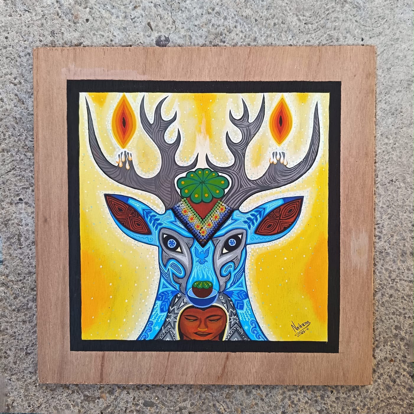 Huichol Mexican Folk Art Yarn Painting by Neikame PP9400